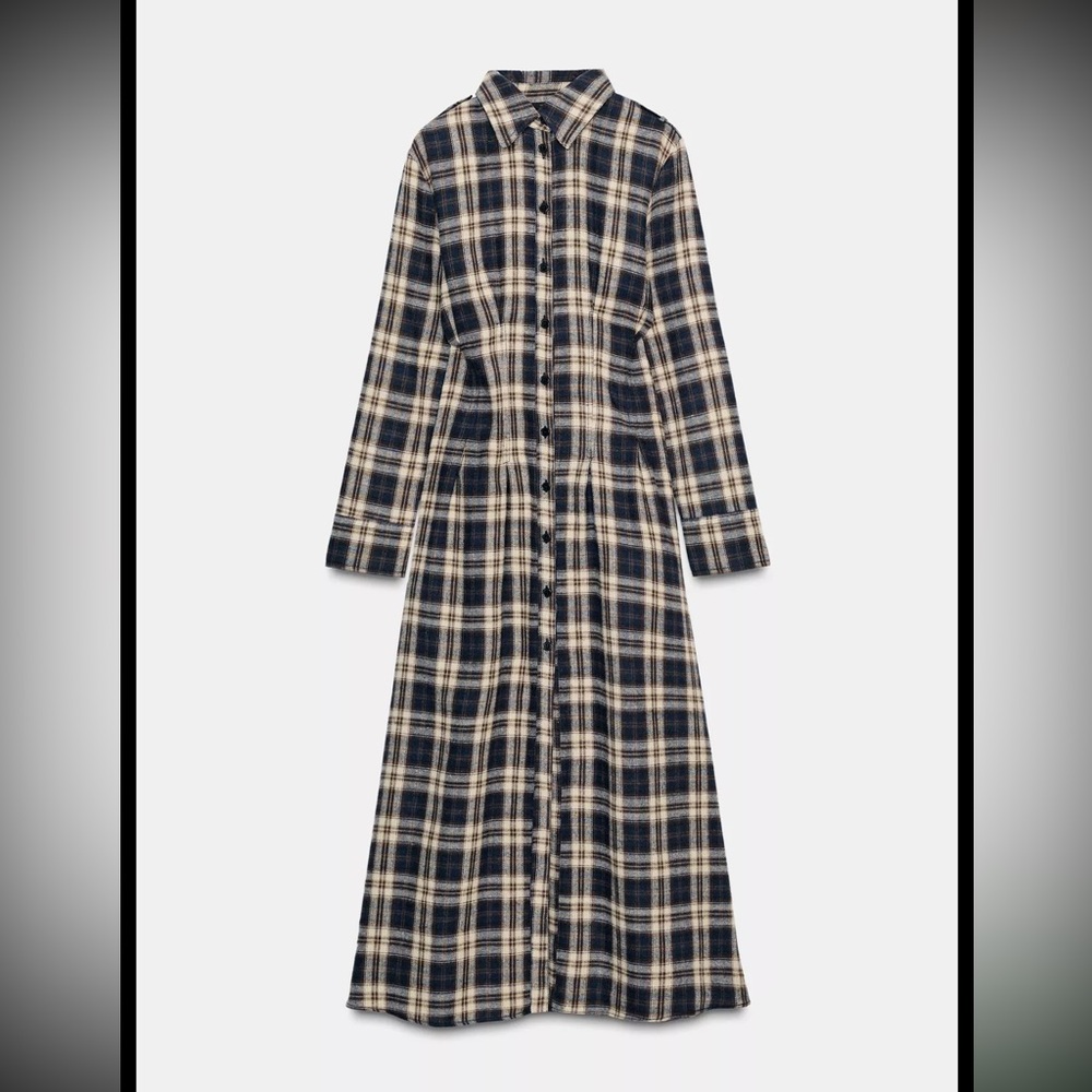 Plaid Long Sleeve Maxi Dress